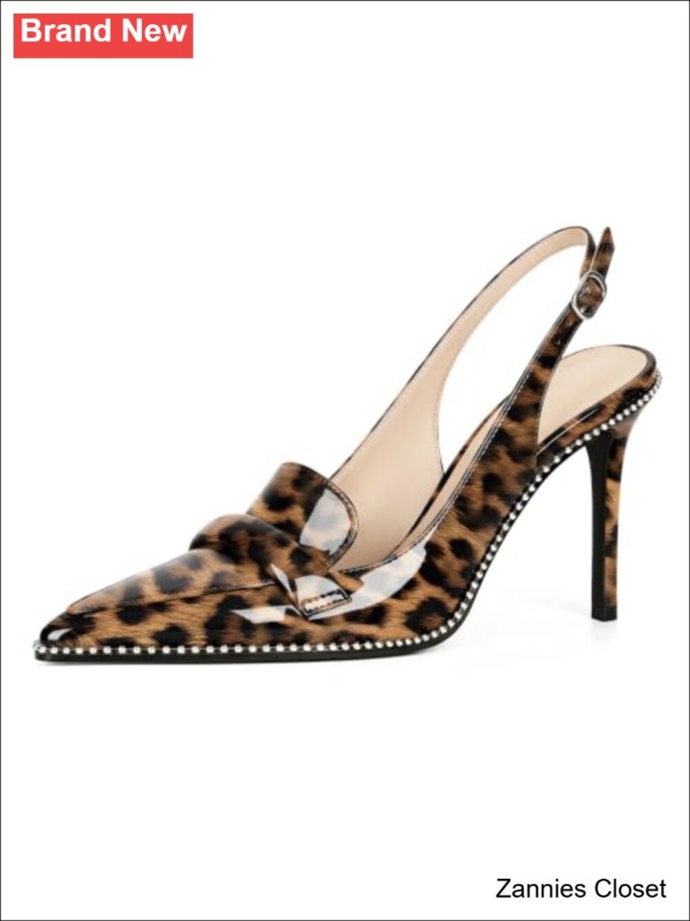 ✨ Slingback Stiletto Heels Pointed Toe Beaded Pumps Adjustable Strap Formal